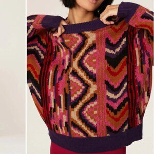 Farm Rio Red Stripe Patches Sweater Size M